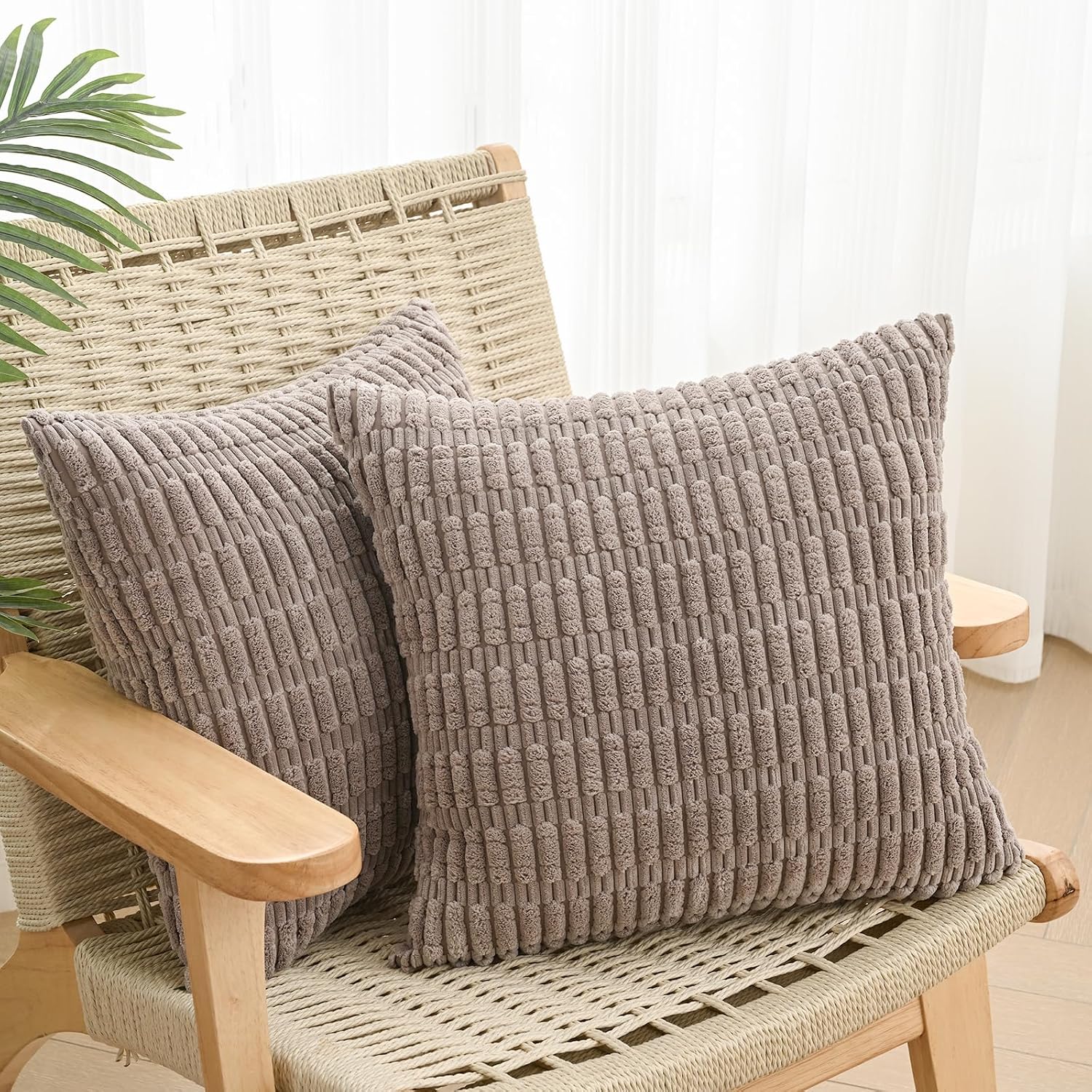 Volcanics Pack of 2 Corduroy Mocha Brown Throw Pillow Covers 18x18 image 2
