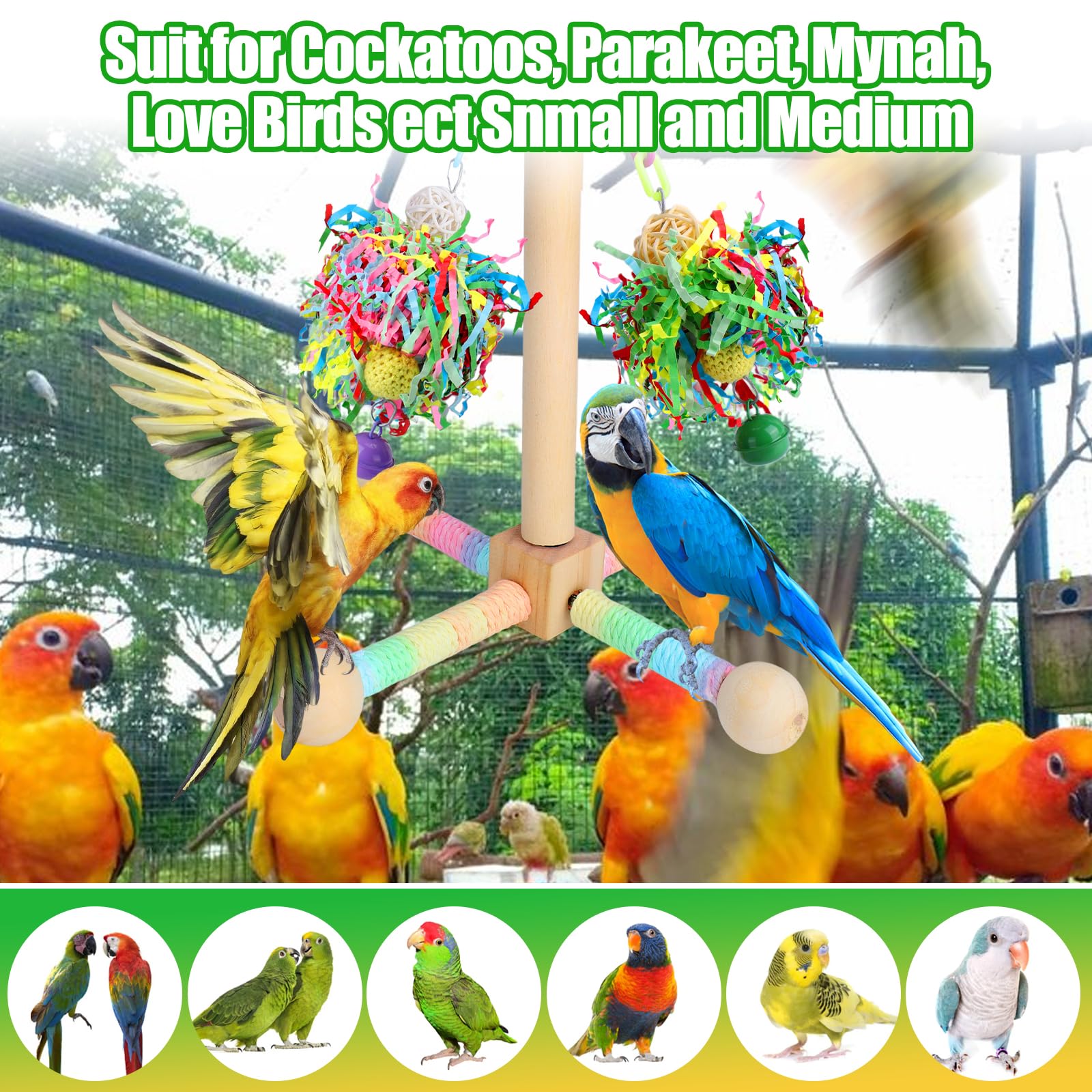 BABORUI Bird Toys, Parrot Foraging Shredder Hanging Toys with Perches for Cage - image 4