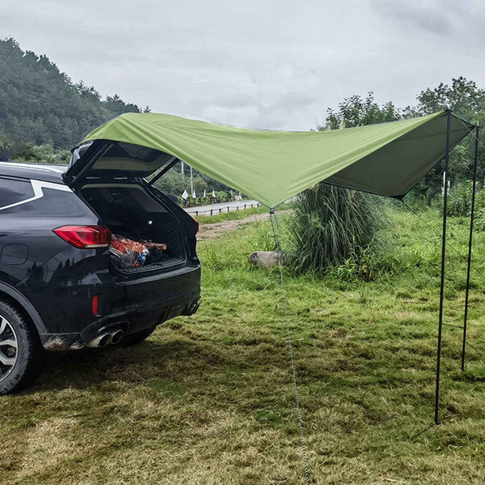 Toldo para Coche, Universal Toldo para Portón Trasero de Coche 380x280cm, Impermeable Toldo Parasol Coche para Auto, SUV, Camping (Verde)