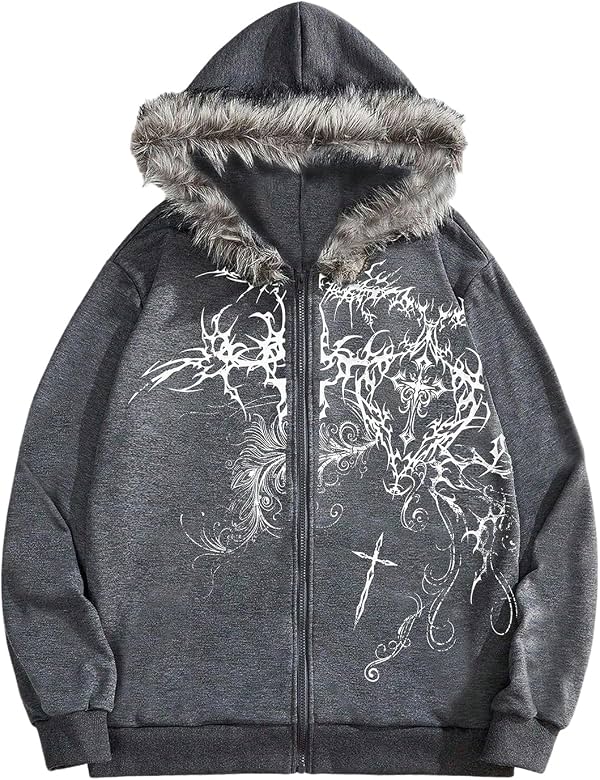 Sudadera con Capucha de Estilo Gótico para Hombre, con Cierre y Capucha de Piel