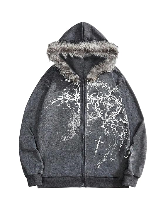 Buy SOLY HUX Men's Y2k Grunge Zip Up Hoodie Sweatshirts Gothic Fur