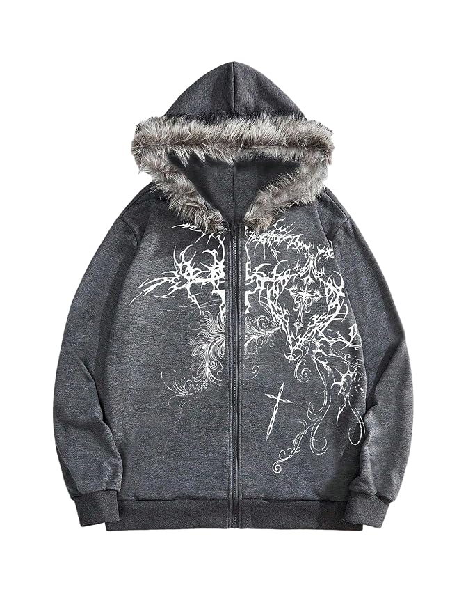 Buy SOLY HUX Men's Y2k Grunge Zip Up Hoodie Sweatshirts Gothic Fur