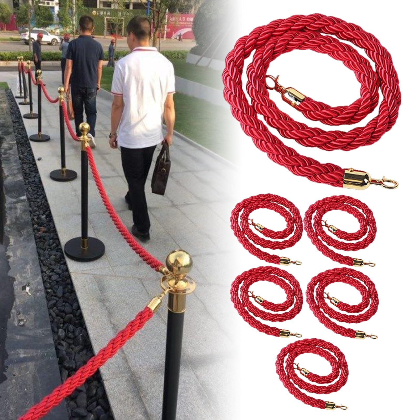 GAROEN Crowd Control Stanchion Posts with Rope for Event Management and Safety (6 Pack 120cm/47 in)