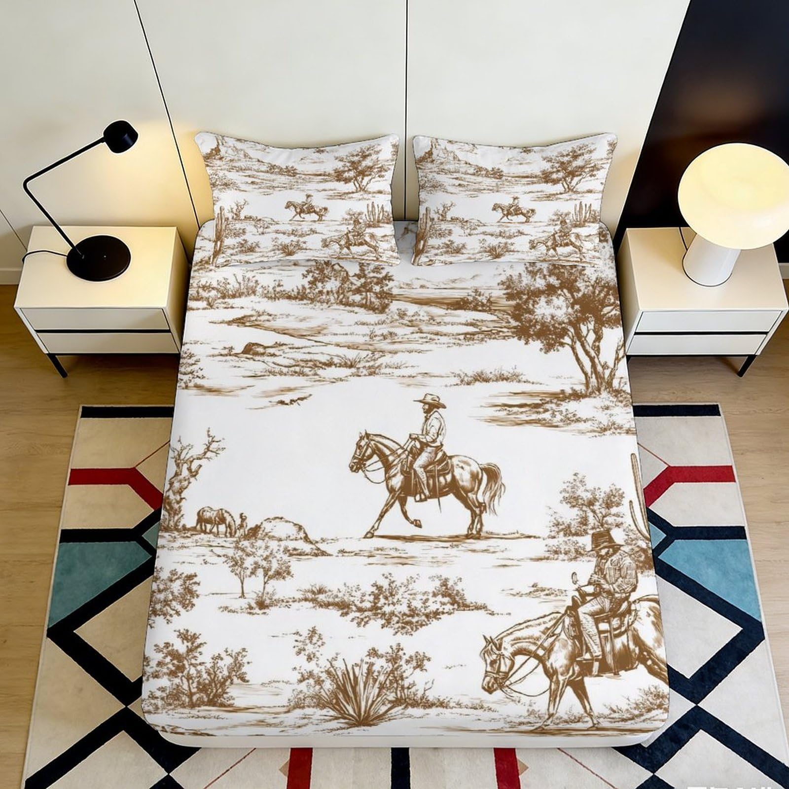 3D Printed Cowboy Western Landscape Fitted Sheet Microfiber Soft Breathable Horse Ranch Mattress Cover Bedroom Decor 90x200x25cm
