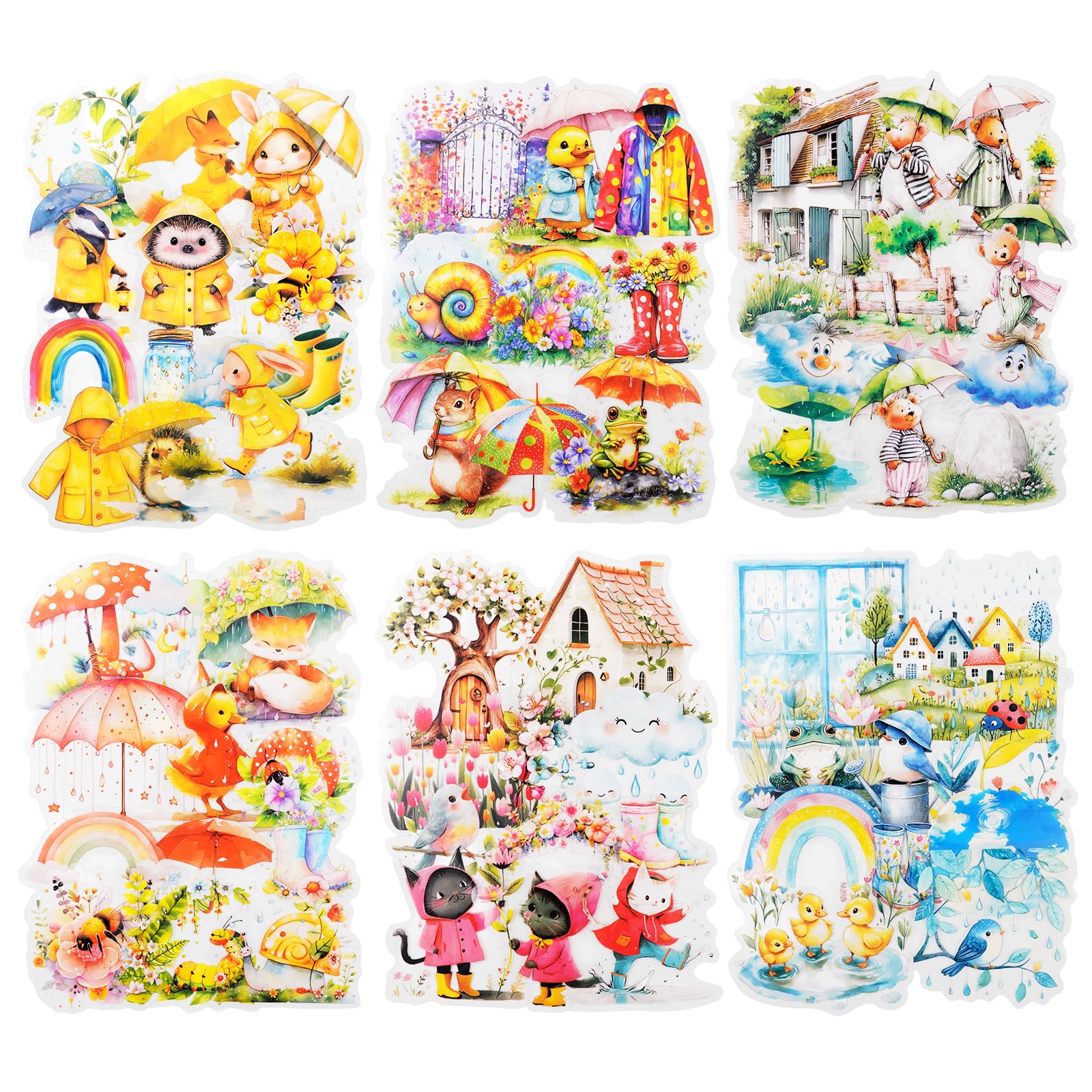 AuriicLeaf Rain Shelter Animals PET Stickers – 90PCS Whimsical Stickers with Watercolor Animal Designs for Scrapbook, Journal, DIY Crafts, Waterproof