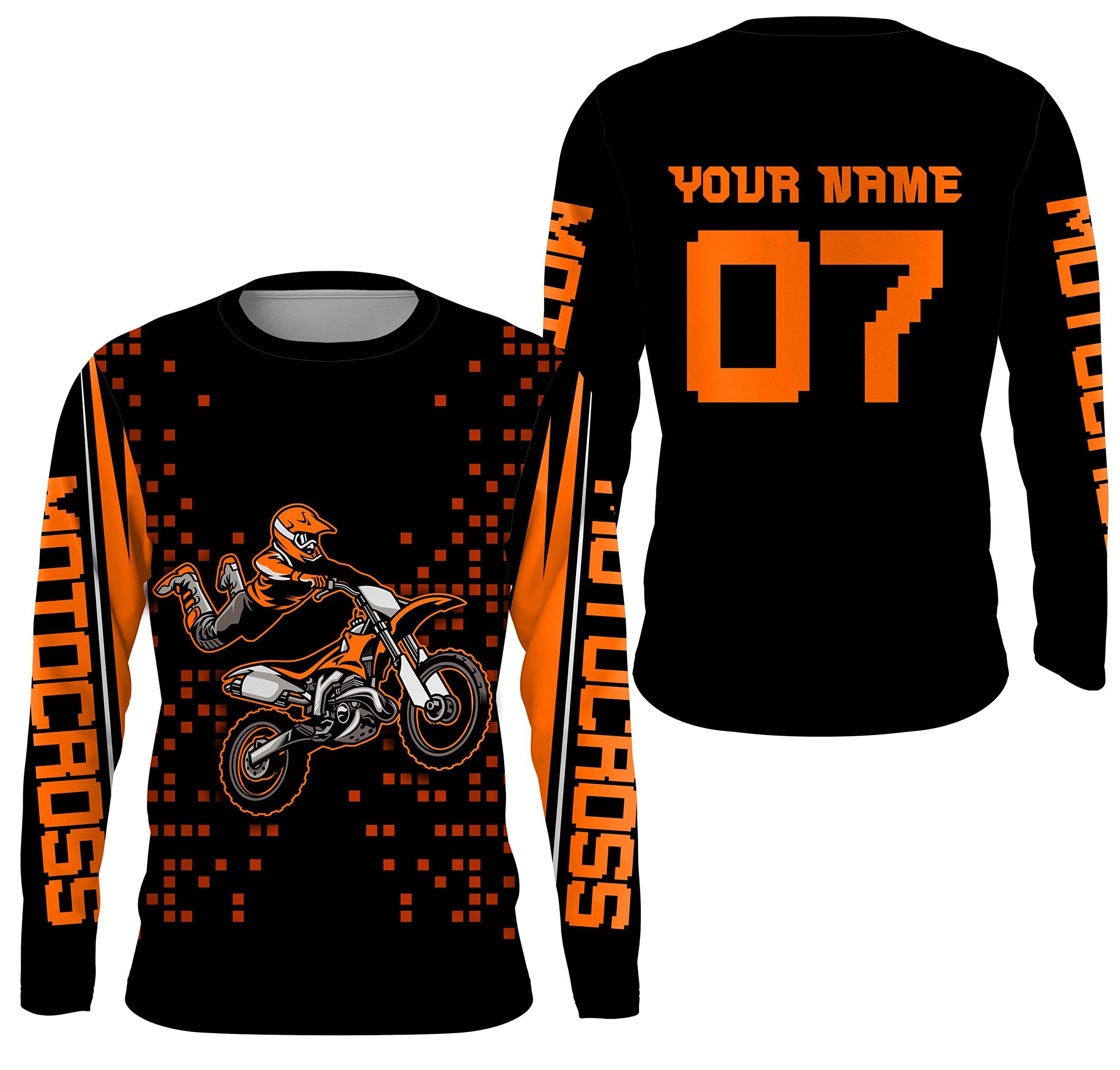 PIONAMZIOZ Personalized Motocross Jersey UPF30+ Youth Men Dirt Bike Racing Shirt Off-Road Motorcycle Riders Extreme NMS612 (Orange)