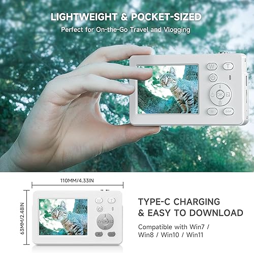 Miniatura 6 de Cámara digital 4K UHD, cámara de enfoque automático de 64 MP con tarjeta SD de 32 GB, mini cámara digital vintage con pantalla grande de 2.8