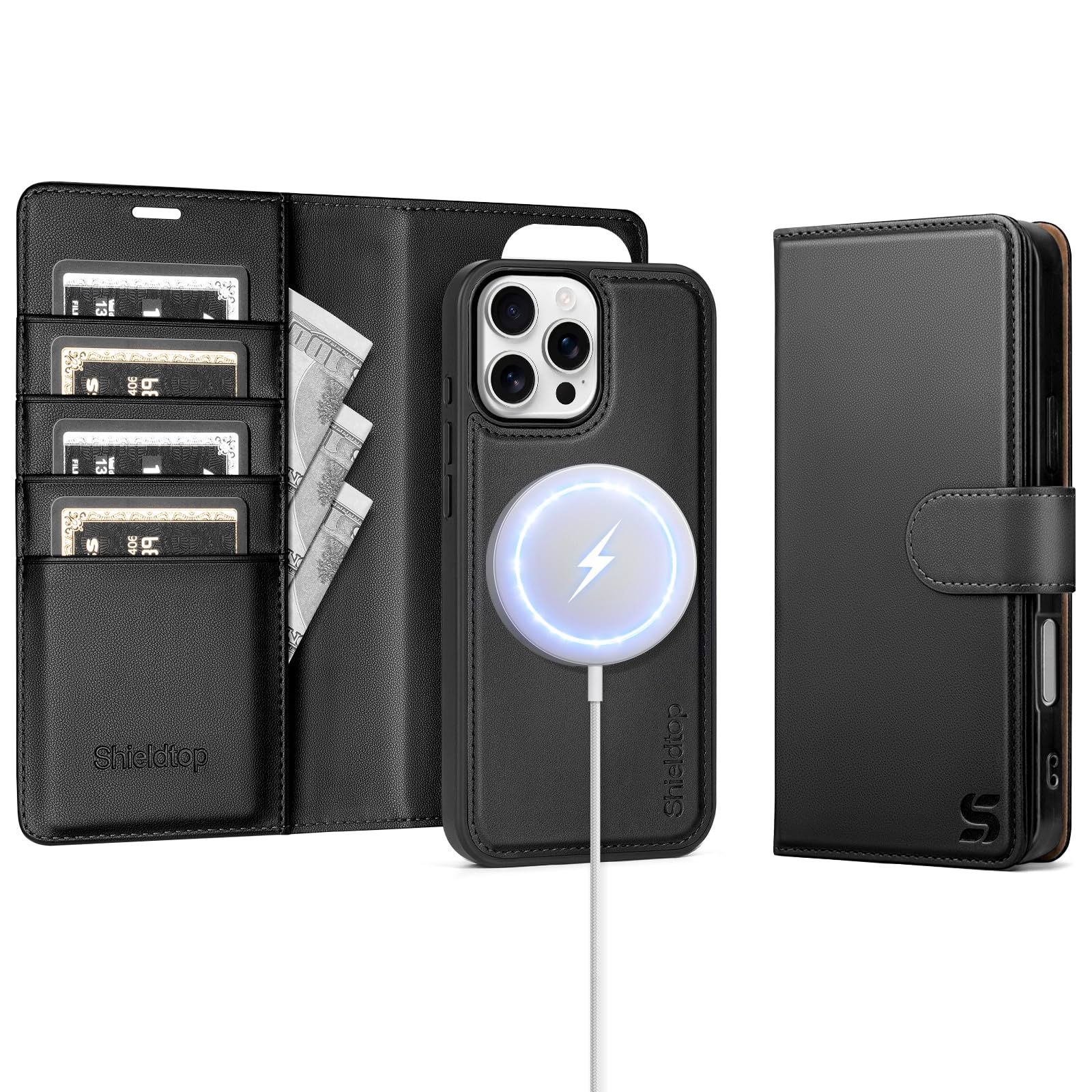 Shieldtop Compatible with Magsafe Magnetic 2 in 1 Detachable iPhone 16 Pro Wallet Case with Card Holder Credit Slots Men Women,PU Leather RFID