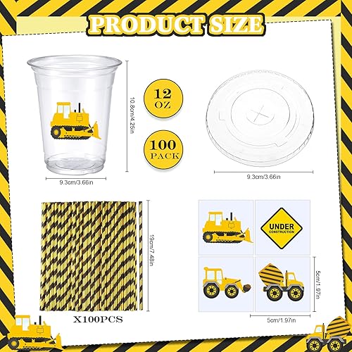 Miniatura 2 de Inbagi Juego de 100 vasos de plástico de 12 onzas con tapas y pajitas, vasos de plástico desechables con calcomanías para cumpleaños, baby shower,