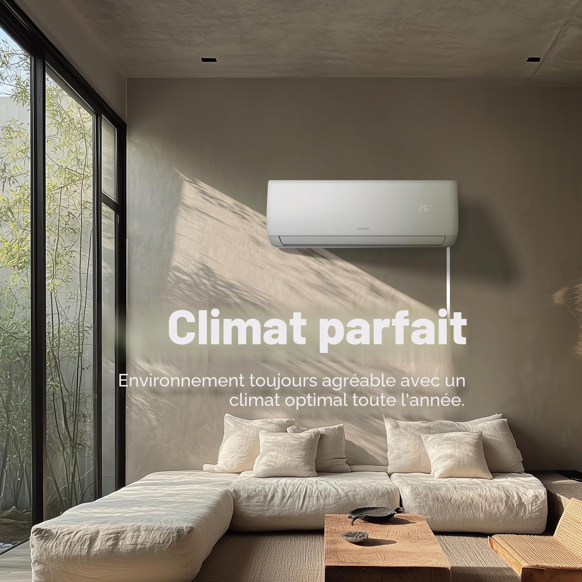 EVVO Climatiseur Split Clima Refroidissement et Chauffage, Connectivité WIFI, Moteur Inverter, Pompe à Chaleur, Classe A++/A+, Déshumidificateur, R32 (12 000 BTU)