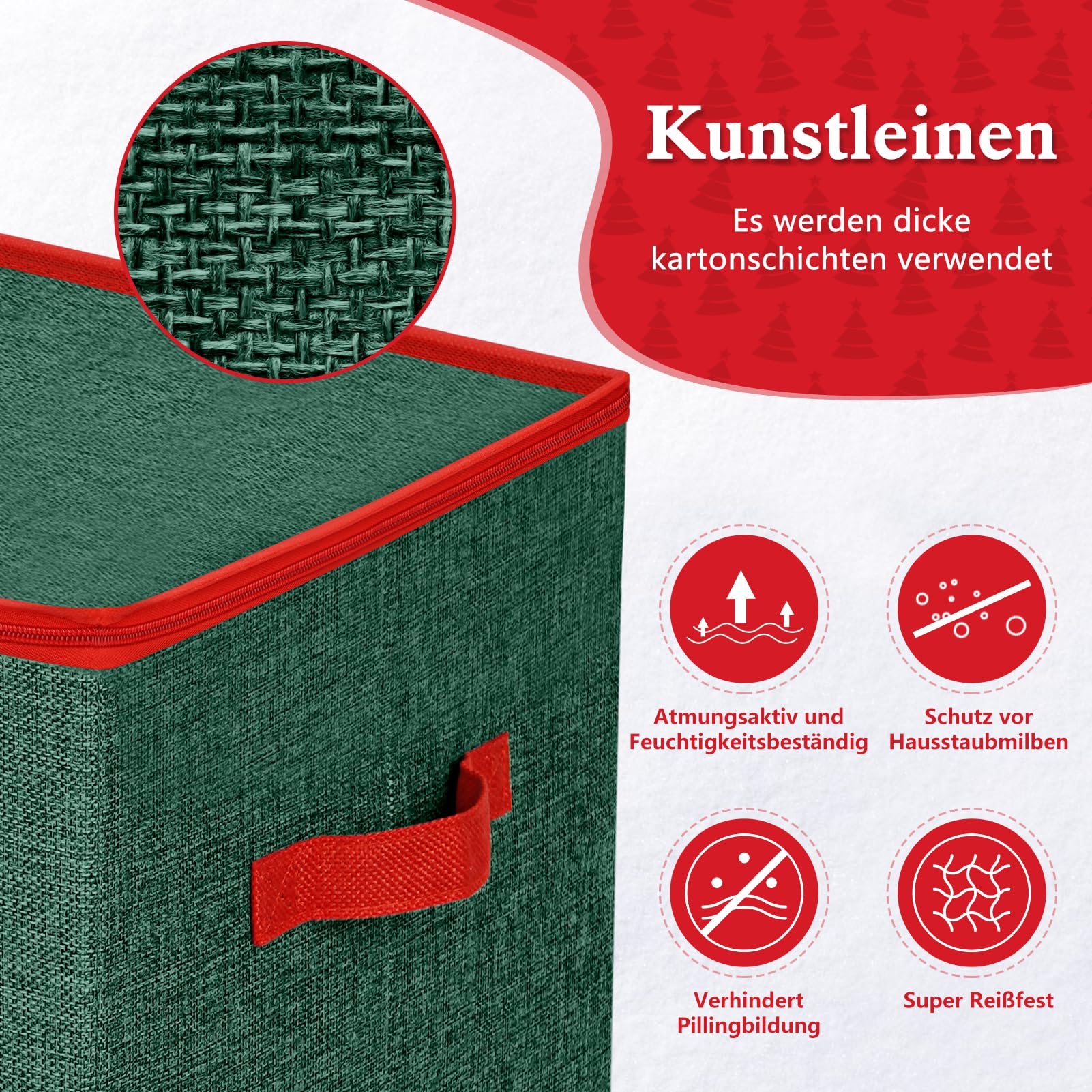 Weihnachtskugeln Aufbewahrung, Aufbewahrungsbox 64 Fächer | Aufbewahrungsboxen mit Deckel, Boxen Aufbewahrung mit 4 Ebenen, abnehmbare Griffe & Unterteiler (31,5x31,5x34 cm) - Grün Rot