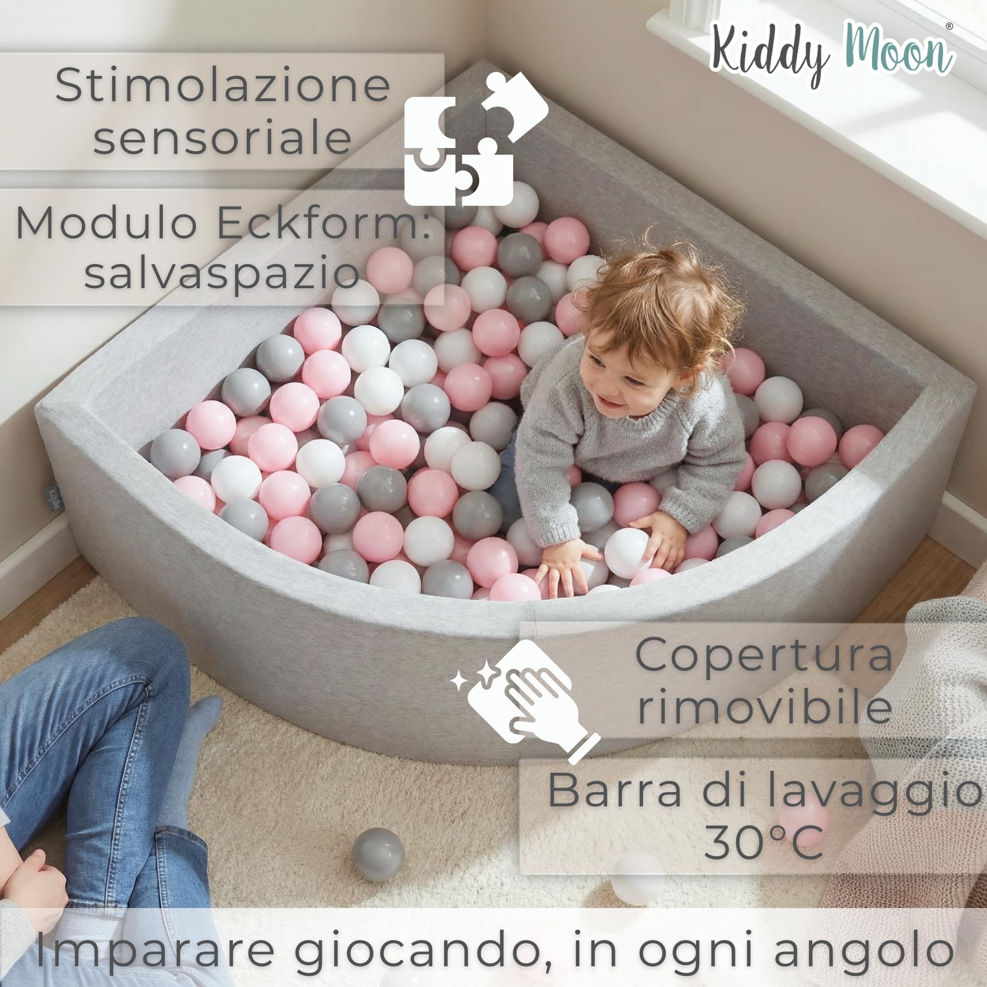 KiddyMoon Piscina di Palline Colorate ∅7Cm per Bambini Quarto Angolare