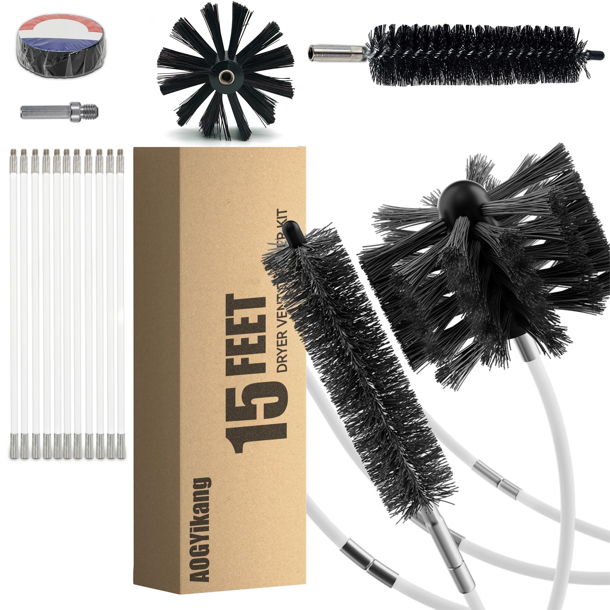 AOGYiKang 15 Feet Dryer Vent Cleaning Brush Kit