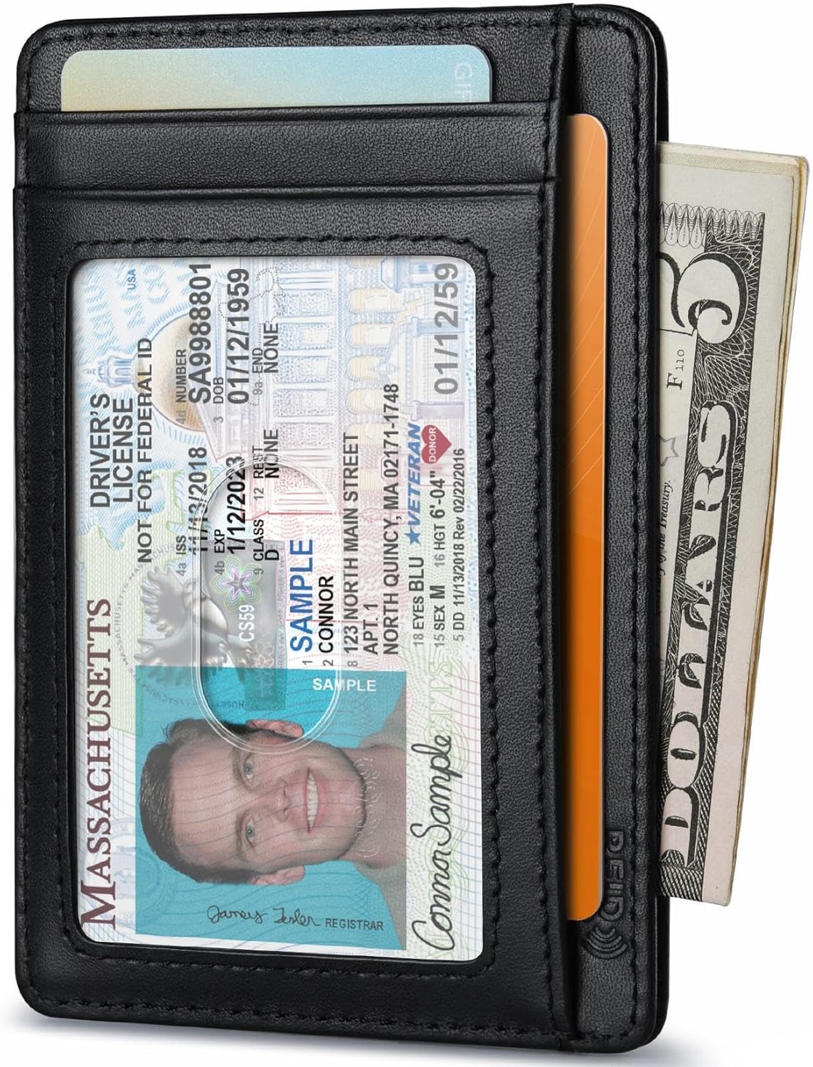 Buffway Slim Wallet for Men Women Minimalist Small Leather Front Pocket Wallets with RFID Blocking and Gifts Box - Bassa Black - Image 2