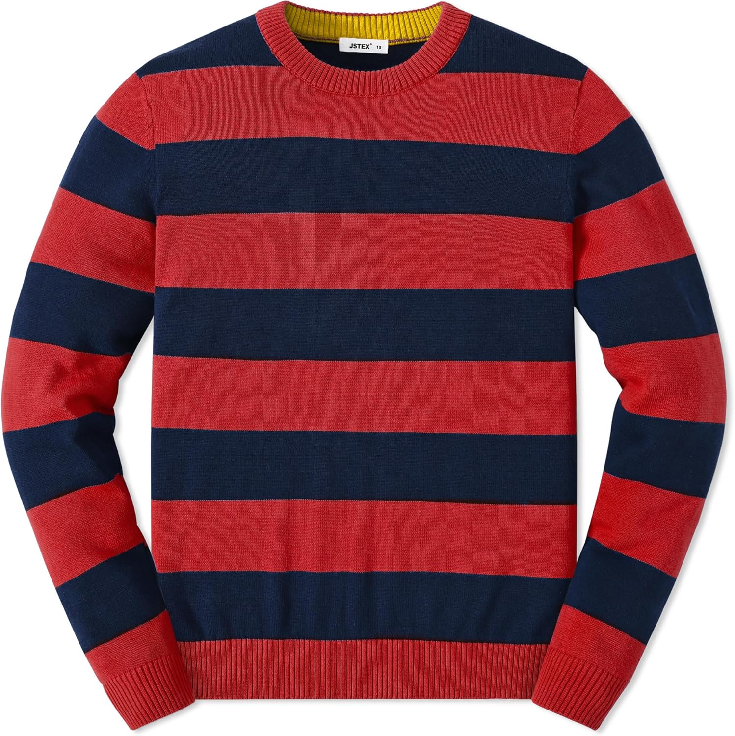 JSTEX Boys Sweater 100% Cotton Knit Kids Pullover Sweater Crew Neck Long Sleeve Striped Sweater for Child Toddler Size 4-14