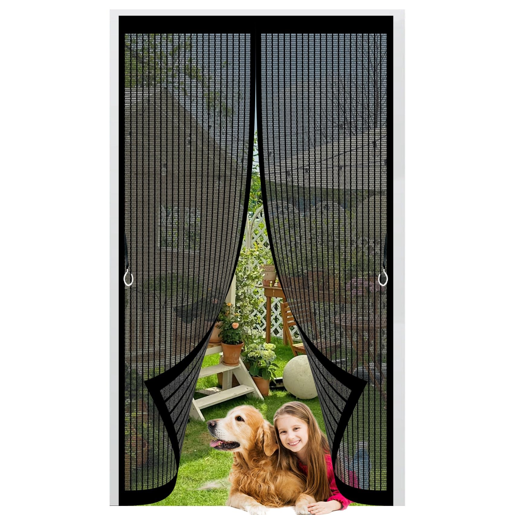 Magnetic Screen Door 95 x 182 cm with Powerful Magnets & Full Frame Magic Tape No Gap, Lets Fresh Air in, Keep Bugs Out Screen Door Fly for Patio Doors Balcony, Black