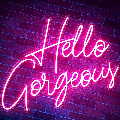 Miniatura 4 de Letrero de neón LED con texto en inglés Hello Gorgeous LED, luz nocturna de neón para pared, fiesta de cumpleaños, boda, bar, club, decoración de
