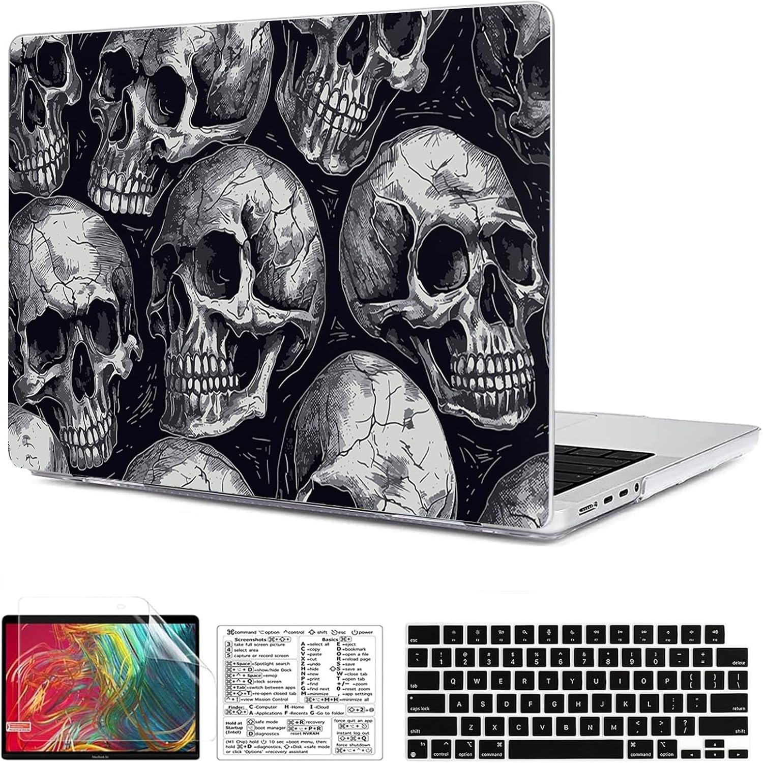 Compatible with MacBook Pro 16 inch Case 2021-2026 Release M5 A3428 A3429 M4 A3403 A3186 M3 A2991 M2 A2780 M1 A2485 Pro/Max Plastic Hard Shell &Mac OS Keyboard Sticker&Keyboard Cover (Skull)