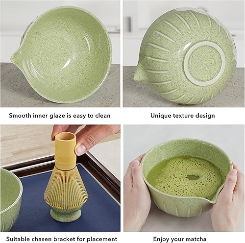 Miniatura 4 de Juego de 7 batidores de matcha  Juego de cerámica con cuenco, batidor, soporte, cuchara de bambú, reposo, tamiz y toalla de té, elegante kit de