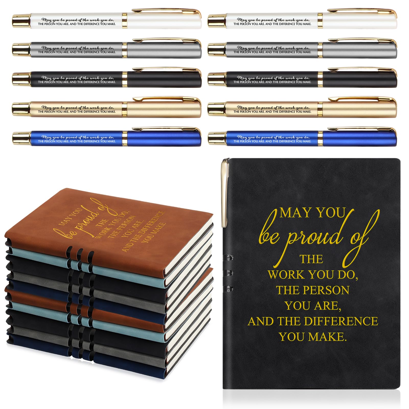 Kosiz 40 Pcs/ 20sets Inspirational Gifts Bulk A5 Leather Notebooks Journal with Motivational Ballpoint Pens for Employees Coworker Back to School