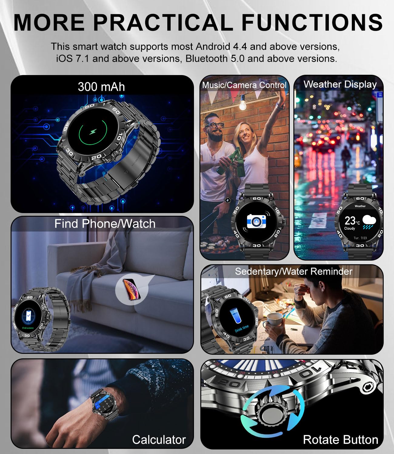 Montre Connectée Homme Appel Bluetooth Assistants Vocal 1.39" Smartwatch Intelligente Podomètre Calories Calculatrice 2 Bracelets Montre Sport Fréquence Cardiaque Sommeil SpO2 pour Android iOS