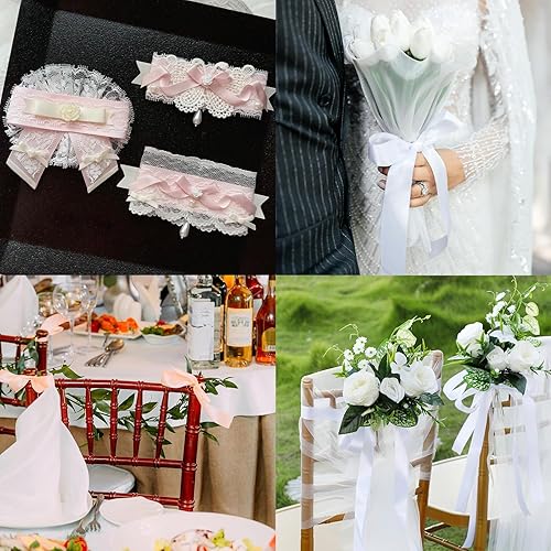 Miniatura 31 de Cinta de satén verde esmeralda de doble cara de 1-1/2 pulgadas x 50 yardas, cinta de poliéster verde esmeralda para envolver regalos, muy adecuada