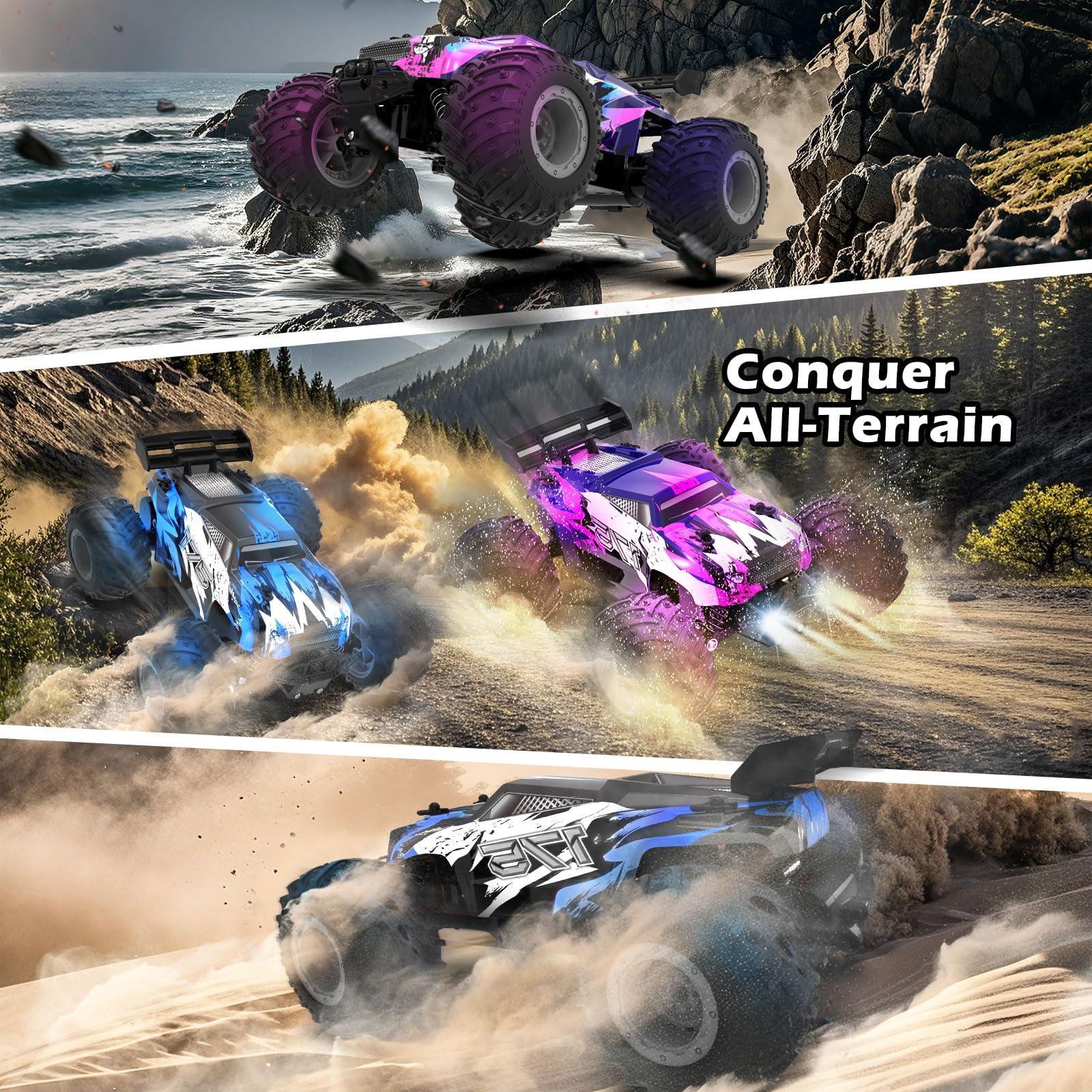 FEIMUOSI Macchina Telecomandata Auto Rc Cars: 2,4 GHz 1:18 All Terrain Offroad Auto Telecomandata con 2 batterie und luci a LED, 20 km/h Macchina Radiocomandata, Perfetto Regalo per Bambini e Ragazzi