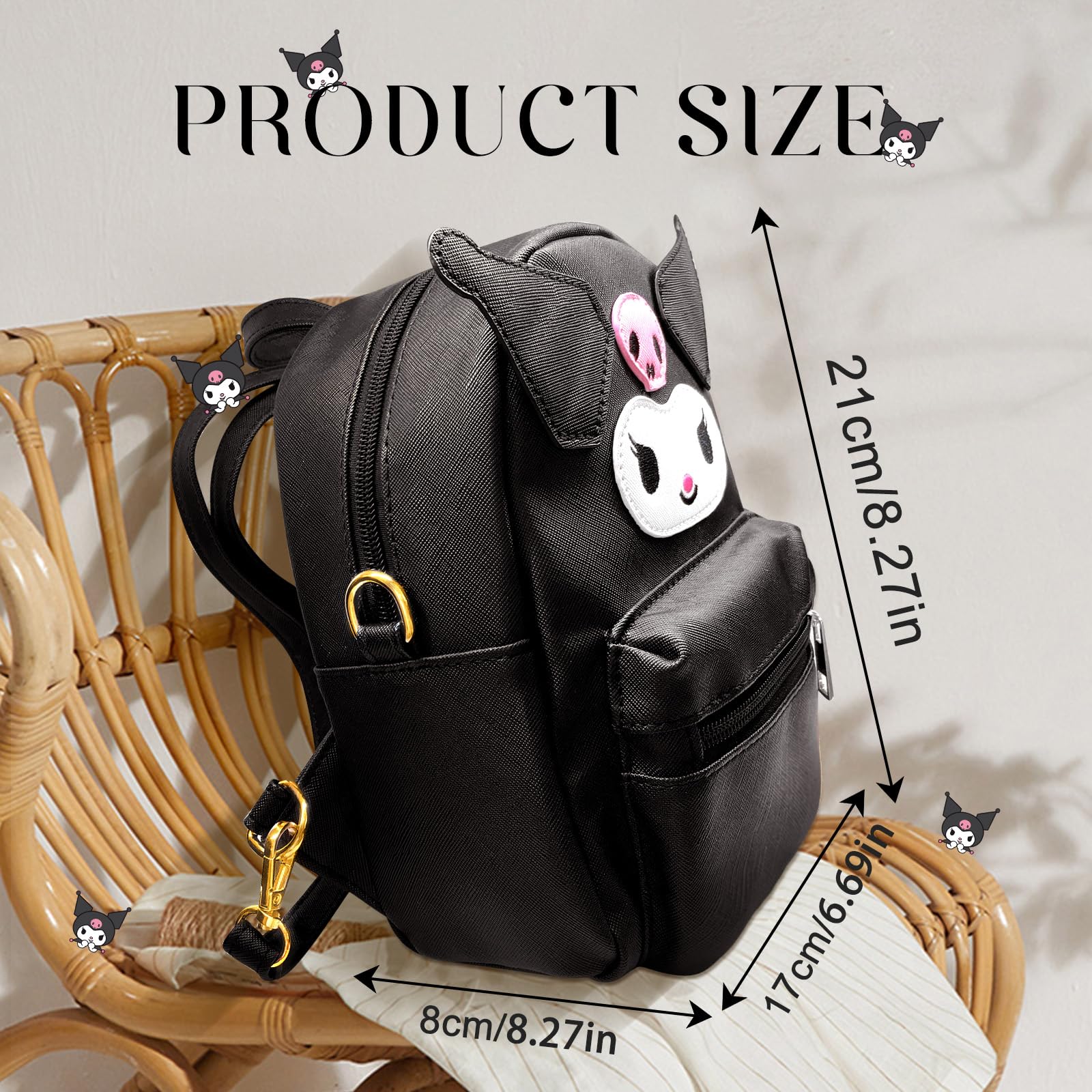 Kuromi Zaino Kawaii Kuromi pelle PU Accessorio per borse plastica My Melody, Sanrio per ragazze con piccola borsa carina Kitty Nero