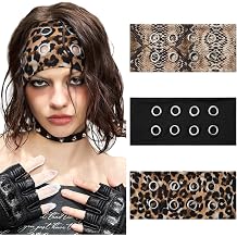 3 Pack Wide Headbands for Women with Grommet Eyelet, Stretchy Y2k Accessories for Adults, Punk Grunge Elastic Fashion Hair Band in Black, Snakeskin, Leopard