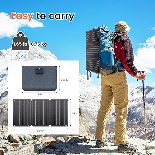 Miniatura 5 de Panel solar portátil de 21 W, cargador solar plegable con doble USB-AUSB-C para teléfono, laptop, camping, senderismo, RV, banco de energía al aire