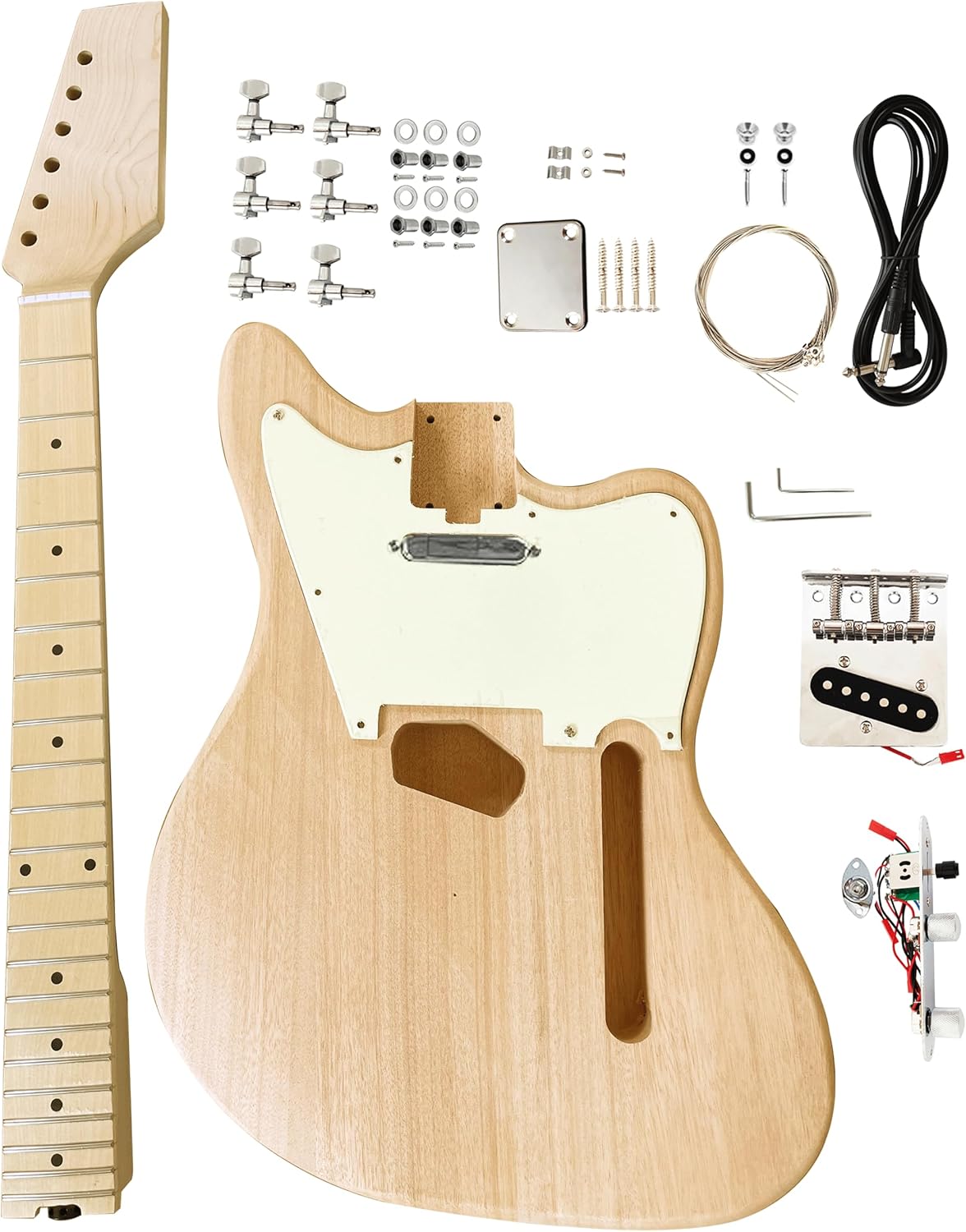 Electric Guitarr Kit,Mahogany Body and Maple Neck,Maple Fretboard,Uncut DIY Guitarr Kit Diy Build Your Own,Electric Guitarrs Unfinished