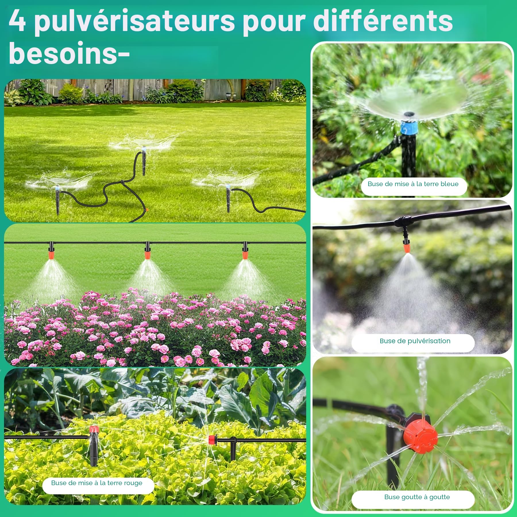 Kit d'irrigation automatique 315 pièces 60m + 15m tuyau avec buse réglable pulvérisateur d'eau goutte à goutte