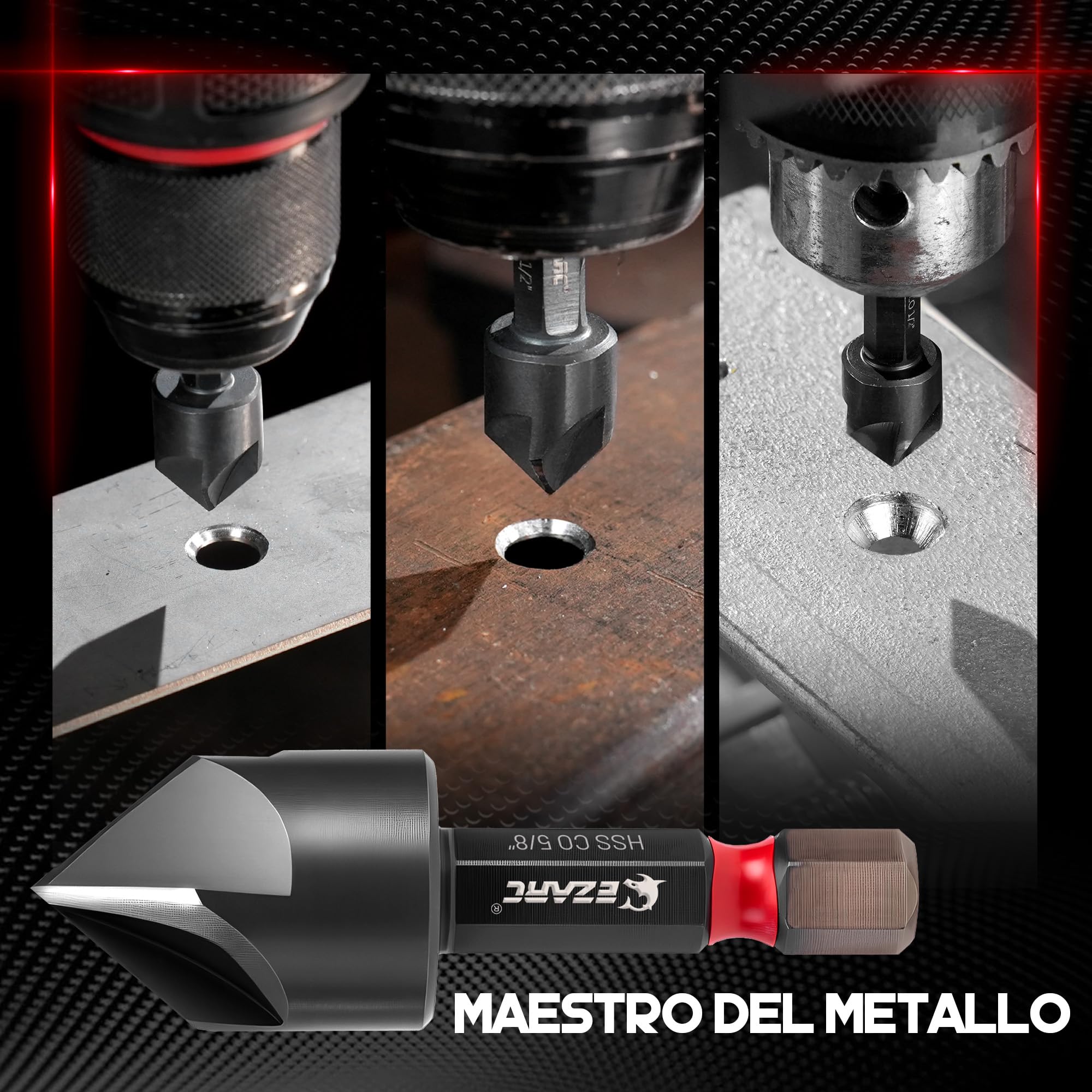 EZARC Set di punte da trapano per svasatura in ossidiana, per metallo duro, punta da trapano con rivestimento in nitruro di alluminio e titanio con gambo esagonale da 1/4", design a 5 scanalature, 1/4