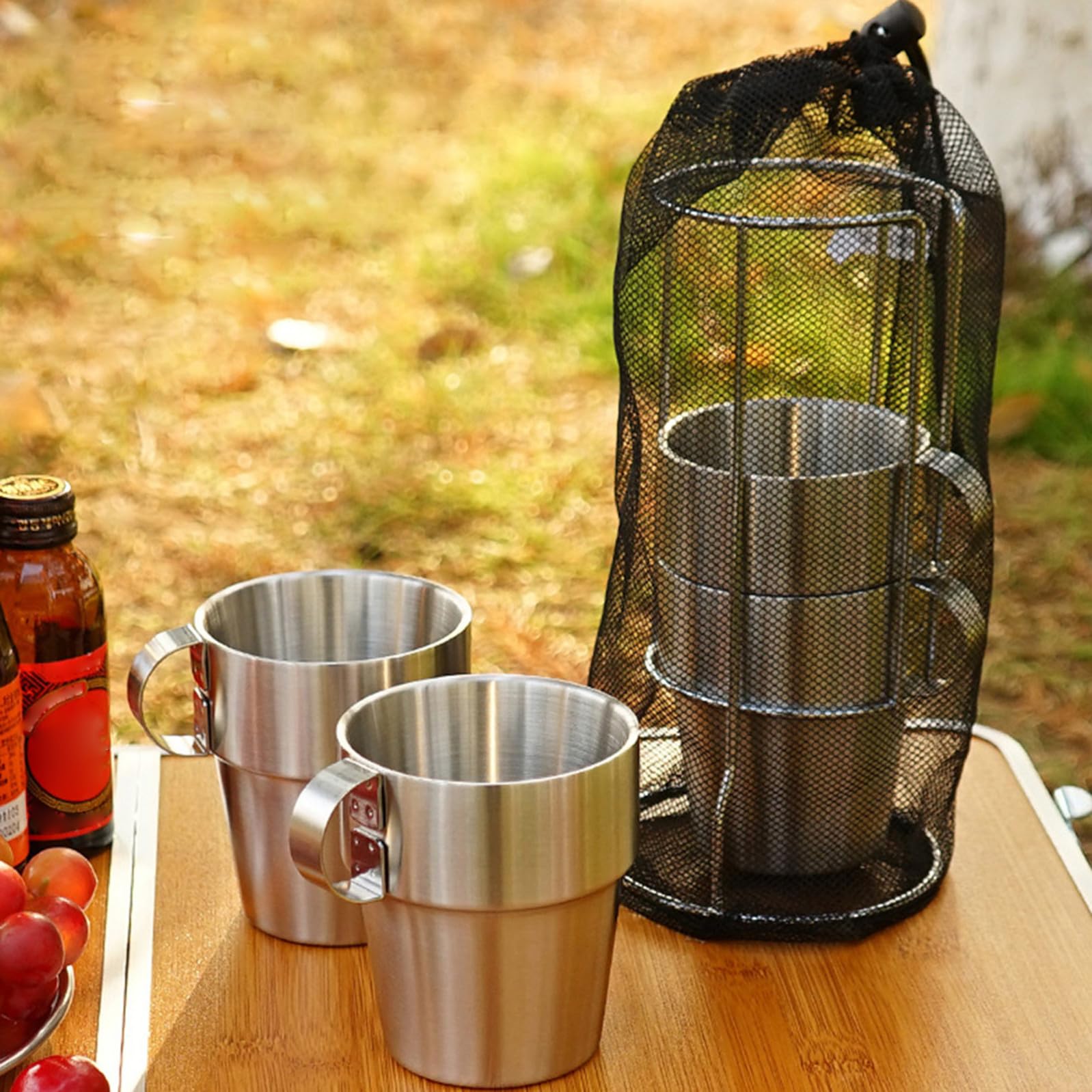 Doppelwandiger Isolierbecher aus Edelstahl 1 Satz mit Praktischem Griff und Hitzeschutz für Outdoor Camping und Picknick
