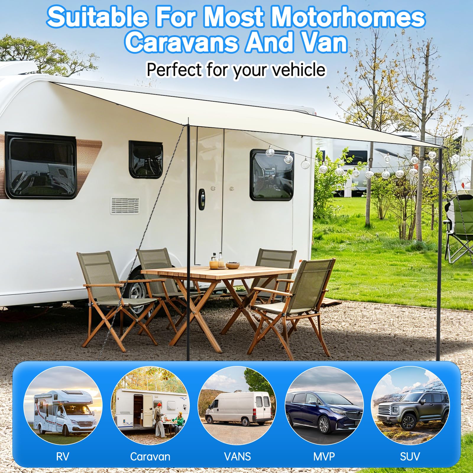 Vorzelt Auto Sonnensegel mit Camping Busvorzelt Markise Auto Camper 2.5 x 2.4m,Universal Caravan Sonnenschutz mit Saugnapf Kederleiste Wohnmobil für Transporter Vans SUV Wasserdicht UV-Schutz