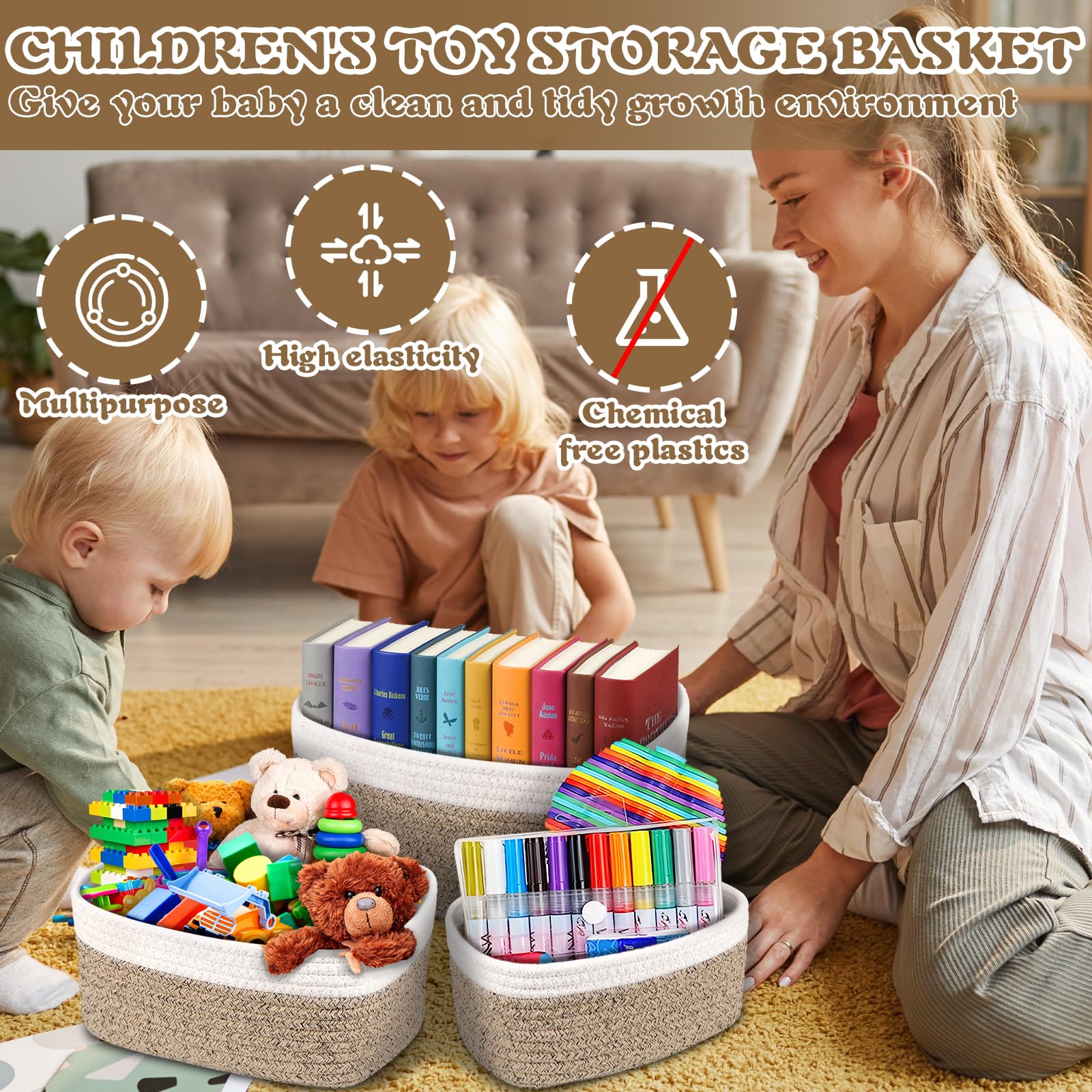 Set di 5 Cestini Portaoggetti Intrecciato in Corda di Cotone, Cestino Portaoggetti Bagno,Impilabile Organizer Fasciatoio, Decorazione Cestini Stoccaggio per Bagno Cameretta Salotto Ufficio