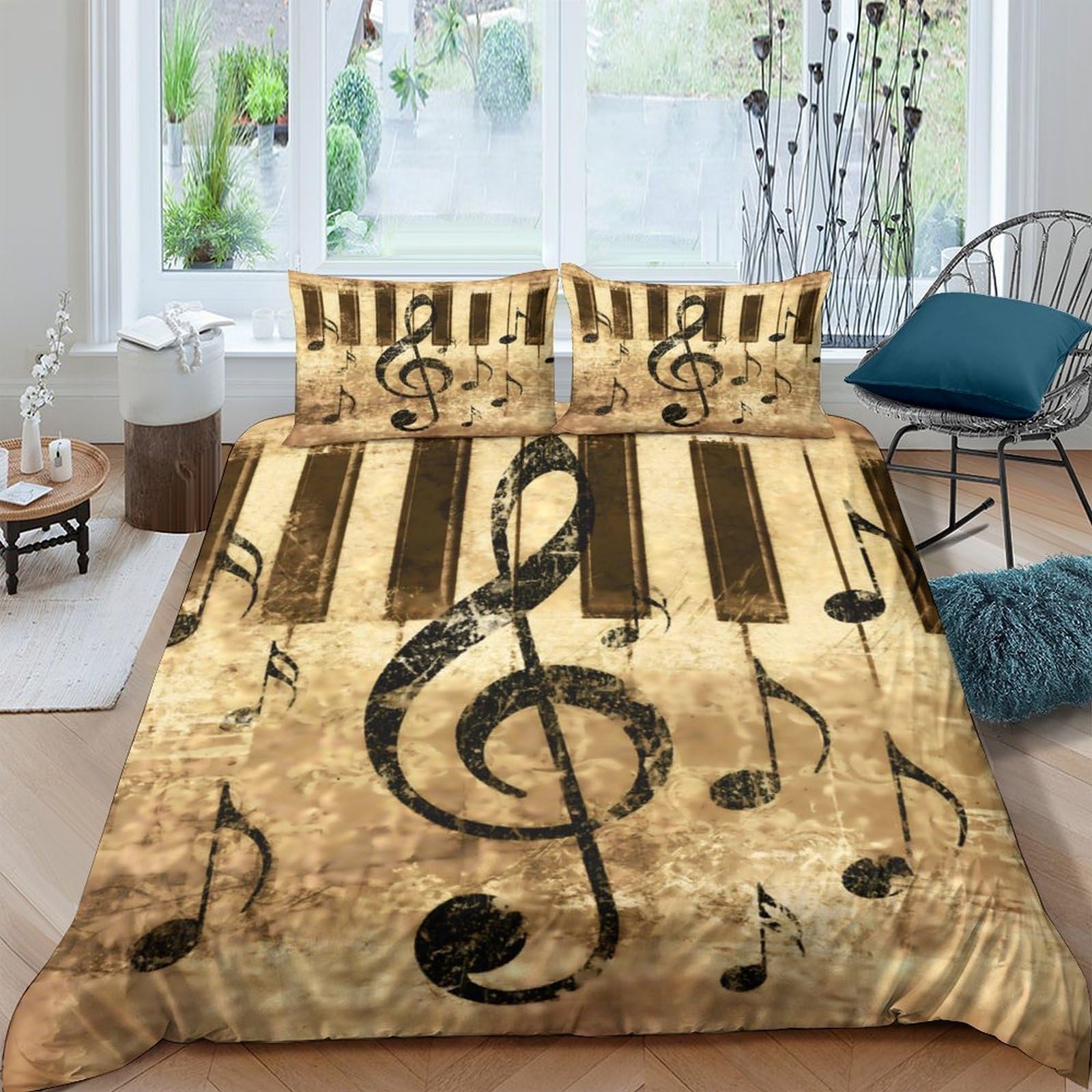 Ctjqhvkz Style-4 3D Printed Vintage Piano Keys Fitted Sheet Microfiber Soft Music Note Bed Cover For Bedroom Decor Dorm Mattress Protection Single（135X200cm）