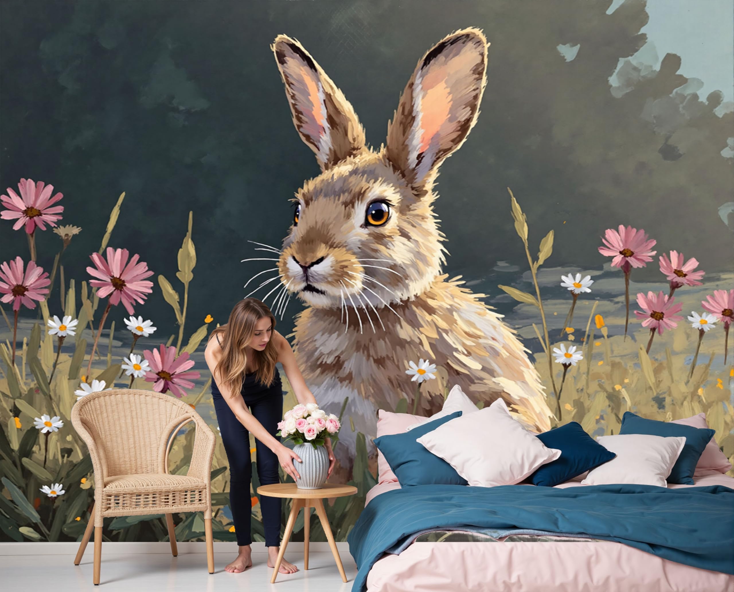 Papier peint panoramique 3D lapin mignon poster mural intérieur salon chambre 400x280cm