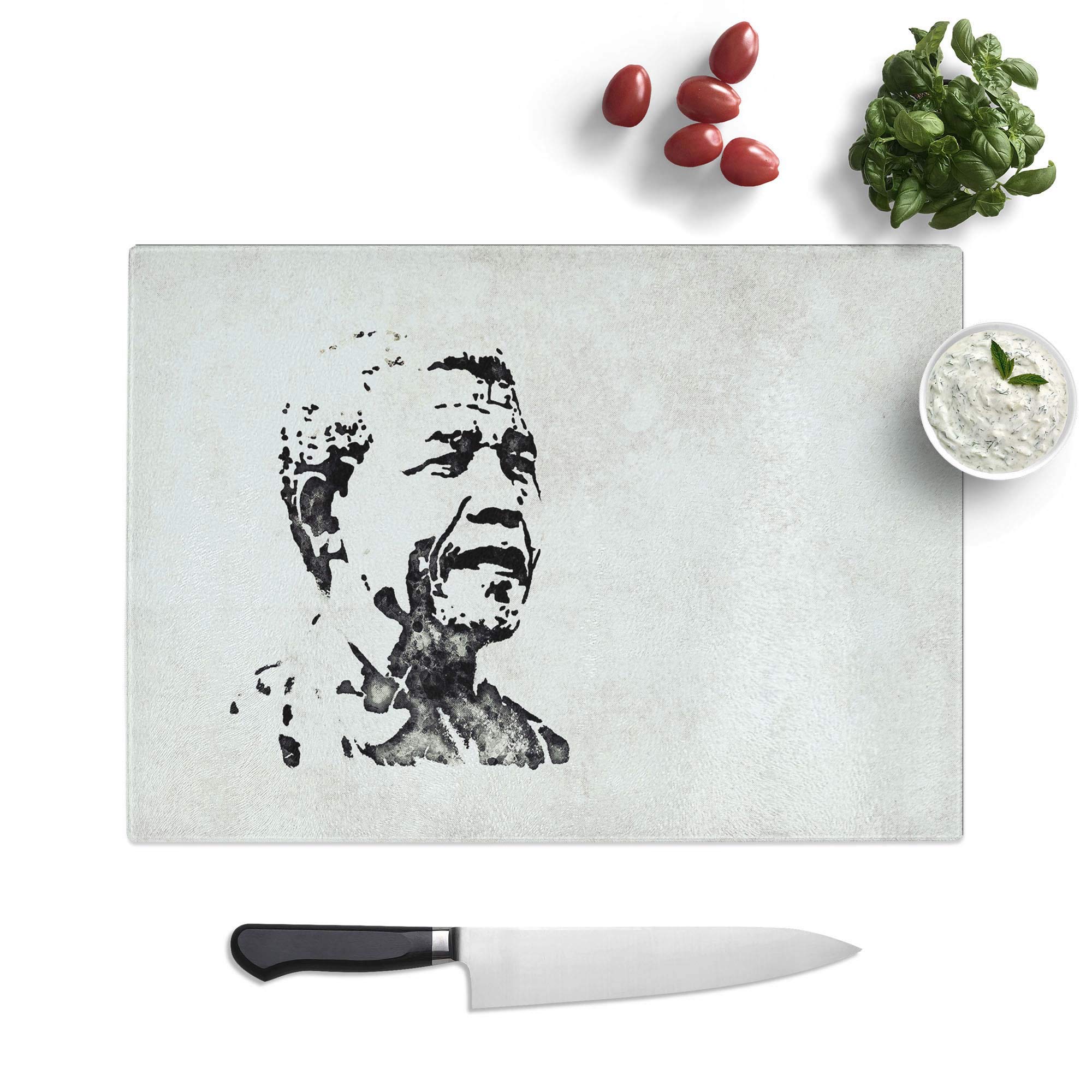 Tempered Glass Chopping Board - Nelson Mandella - Textured Worktop Saver Cutting Board - Heat Resistant, Shatterproof and Hygenic - 39 x 28.5 cm