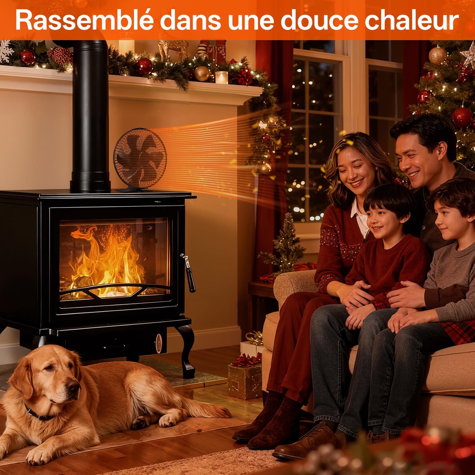JossaColar Ventilateur de Poêle Ventilateur de Cheminée avec Grille de Protection | ventilateur de poele à 6 pales | Socle réglable, adapté aux cheminées et aux tuyaux de poêle
