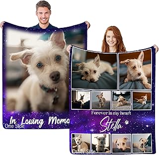 Double Sided Custom Blanket with Photo & Name & Text Personalized Flannel Blanket Memorial Gifts for Loss of Dog, Pet Loss Sympathy Remembrance Gifts, in Loving Memory Blanket for Dog Lovers Pet Owner