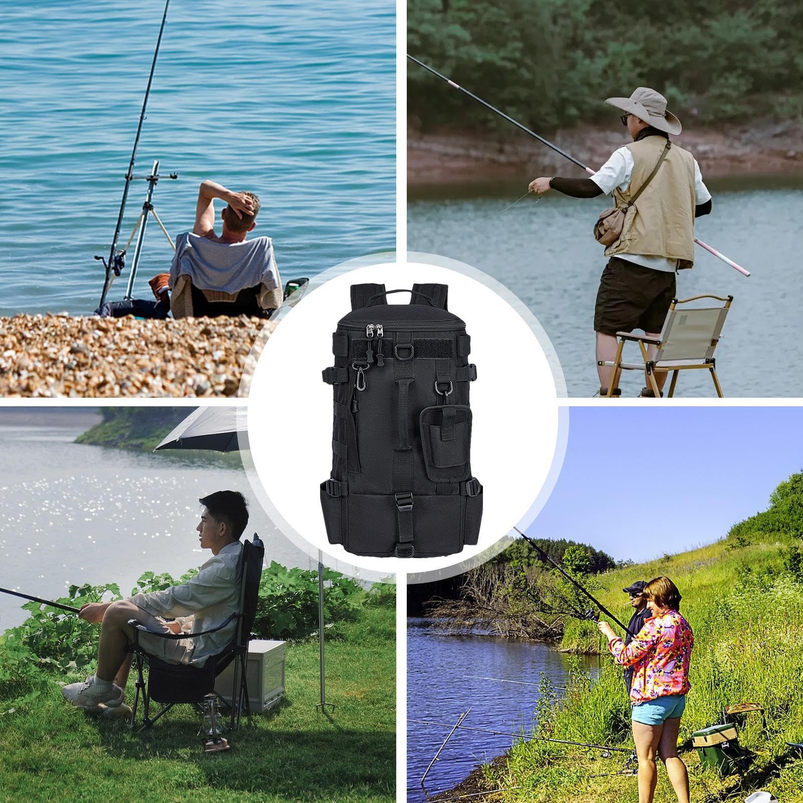 Zaino per attrezzatura da pesca, borsa per attrezzatura da pesca per | esterni con supporti per canna da pesca, grande borsa per attrezzatura da pesca, borsa da viaggio per pesca, campeggio