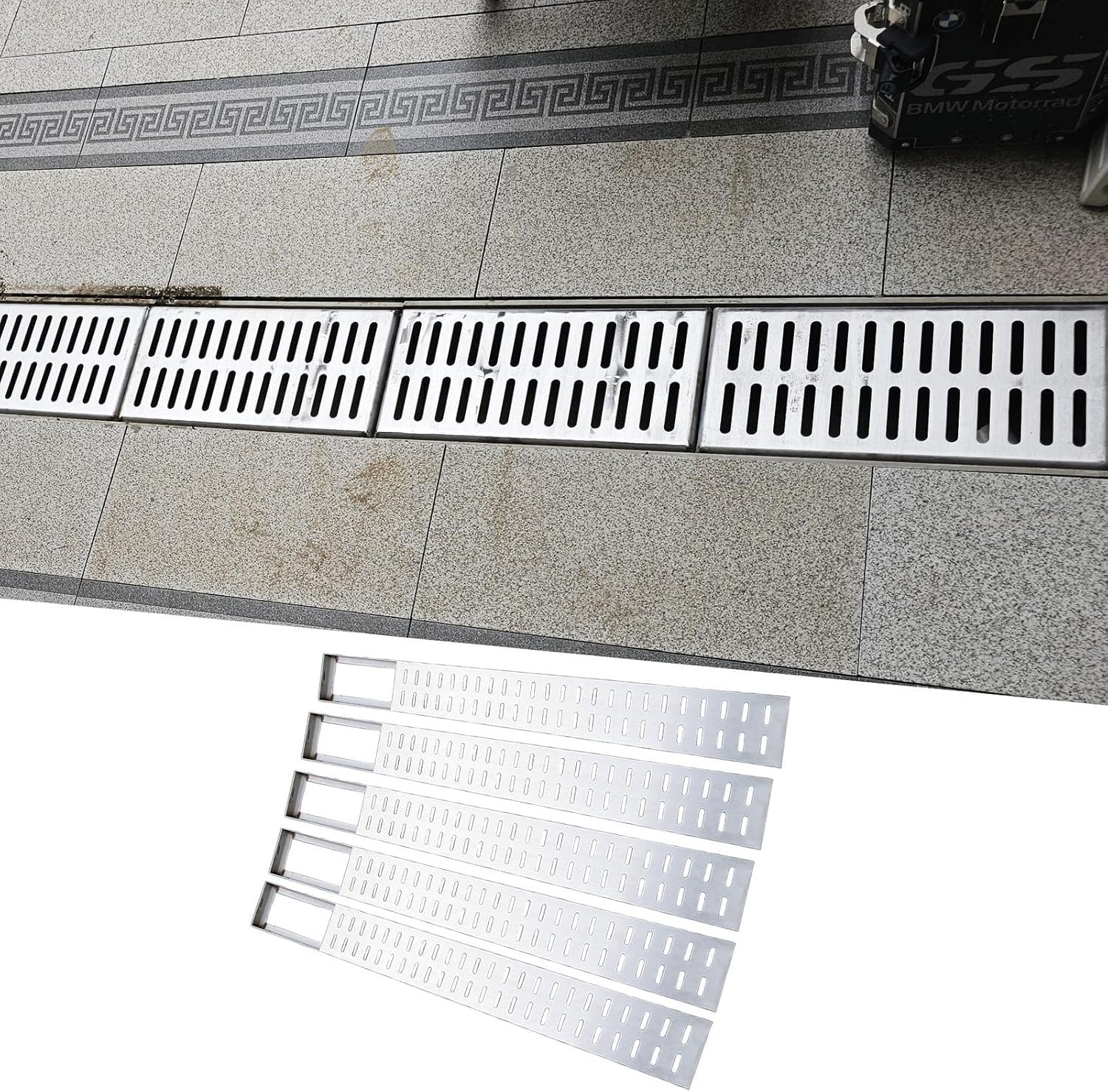 GLDYTVF Stainless Steel Trench Drain Strainer for Driveways & Sidewalks, Easy-Clean Detachable Grate, Linear Rain Gutter for Yard Drainage Solutions