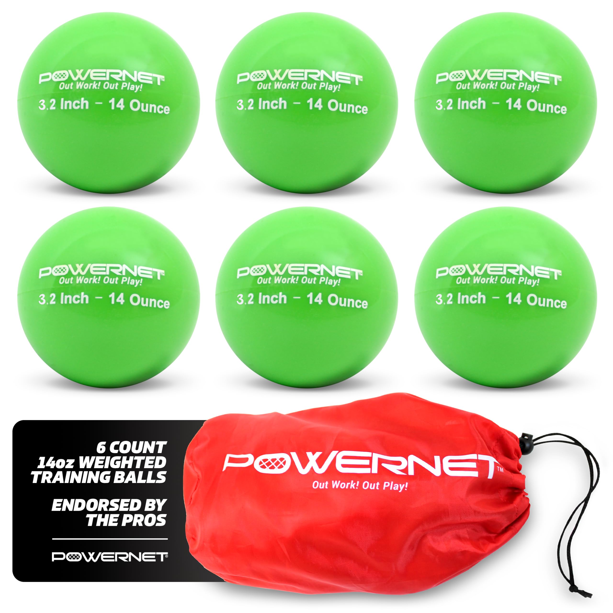 PowerNet 3.2" 6 Pack Weighted Training Balls for Hitting Batting, Build Strength & Muscle, Improve Technique, Training Equipment for Throwing, Softball Size (14 oz - Green)