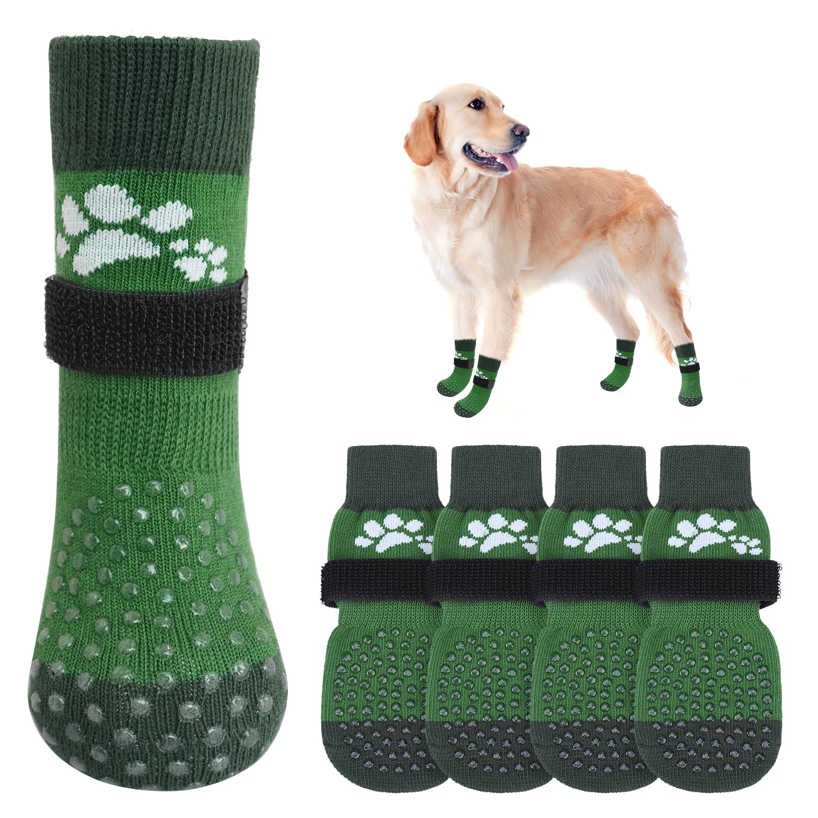 SCENEREAL Anti Slip Dog Sock to Prevent Licking Paws for Hardwood Floors Boots & Paw Protector Shoes for Hot/Cold Pavement with Grippers