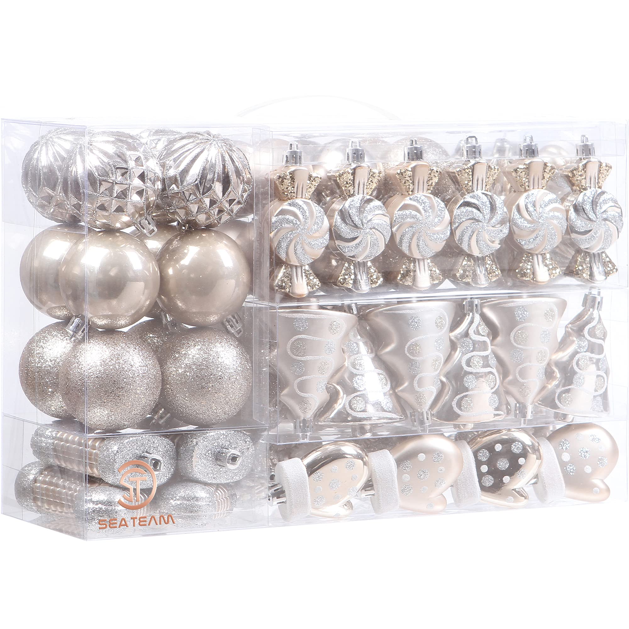 Sea Team 91 Ornamenti Natalizi Assortiti – Palline Trasparenti Infrangibili Con Glitter E Paillettes