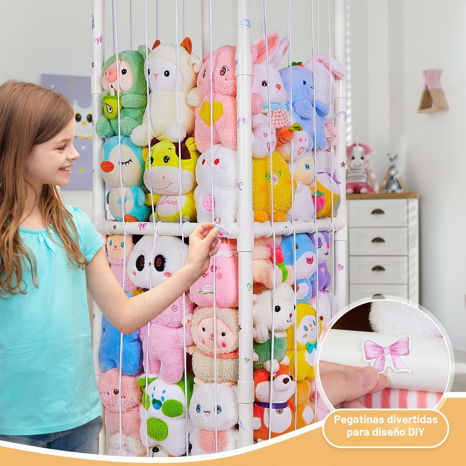 MHJY Organizador de Peluches Infantil Grande – Estantería de Juguetes con Cuerdas Elásticas, Almacenamiento Vertical en Forma de Jaula para Peluches, Habitación Infantil, Guardería y Sala de Juegos