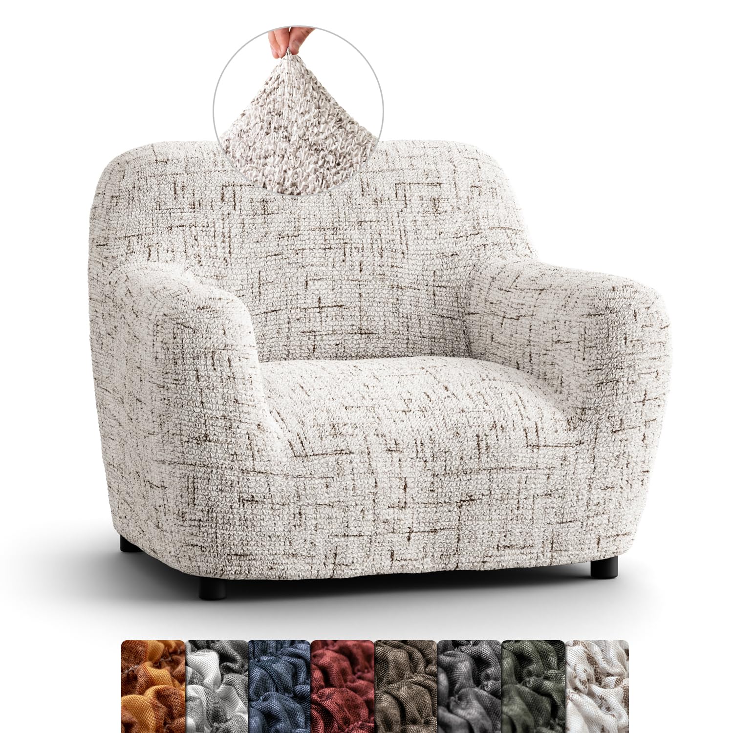 Menotti Vittoria White Chair Cover - Armchair Cover - Armchair Slipcover - Soft Fabric Slipcover - 1-Piece Form Fit Stretch Stylish Furniture Protector - Microfibra Printed - (Chair)
