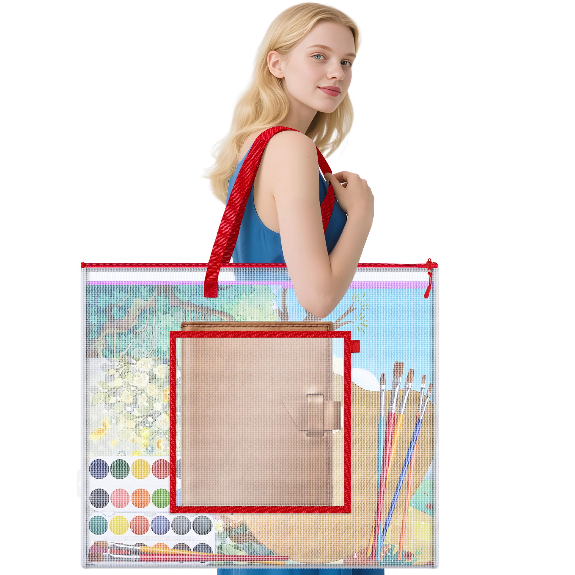 AKAYOK Large Poster Storage Bag, 25" x 19" Art Portfolio Bag with Pocket for Poster, Cutting Mat, Bulletin Board, Scrapbook, Keepsake - Waterproof Art Bag for Home Office Outdoor