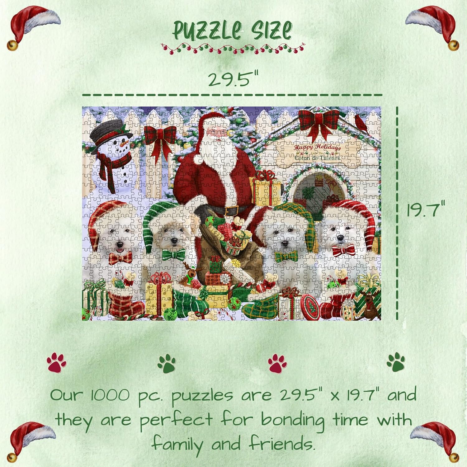 Christmas House Gathering Coton De Tulear Dogs Jigsaw Puzzle for Adults - Animal Printed Interlocking Puzzle Game Artwork - Gift for Dog Lover's- 500 Pcs 14"x20"
